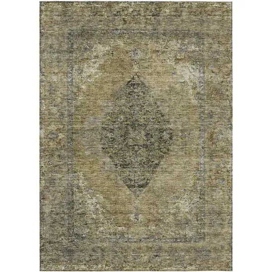 Khaki And Beige Medallion Washable Indoor Outdoor Area Rug Photo 1