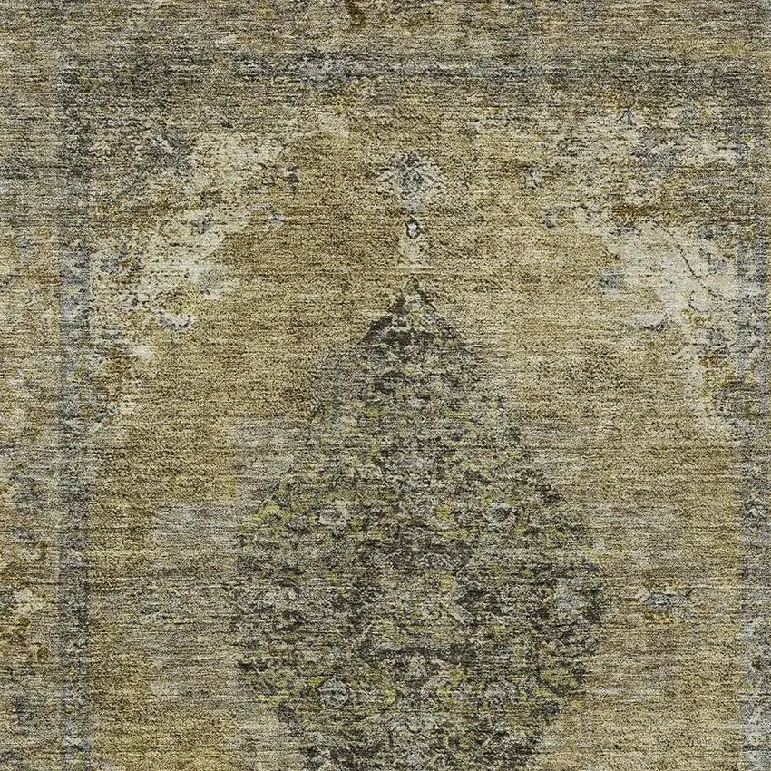 Khaki And Beige Medallion Washable Indoor Outdoor Area Rug Photo 4