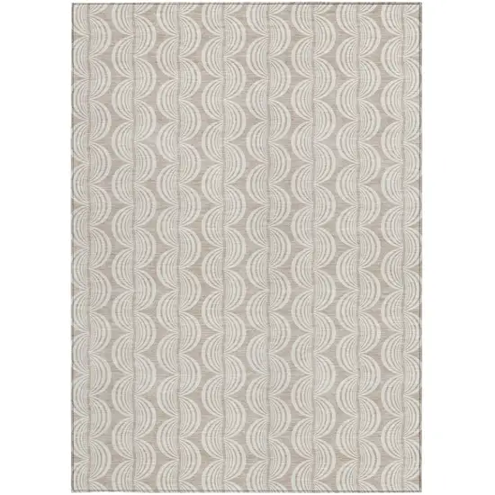 Khaki And Beige Ogee Washable Indoor Outdoor Area Rug Photo 6