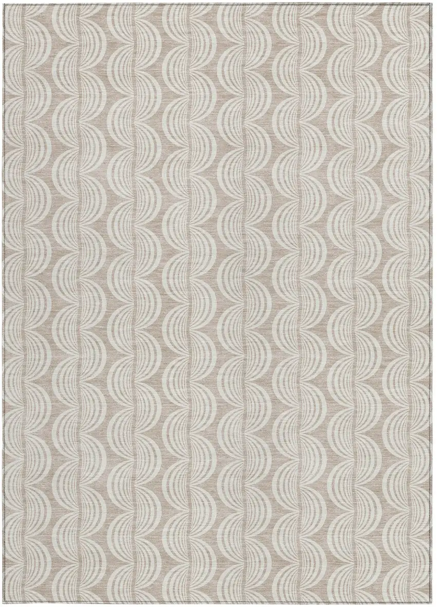 Khaki And Beige Ogee Washable Indoor Outdoor Area Rug Photo 6