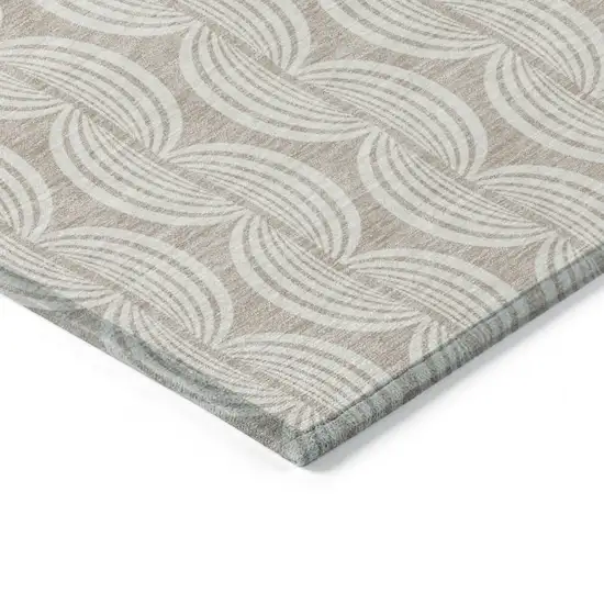 Khaki And Beige Ogee Washable Indoor Outdoor Area Rug Photo 4