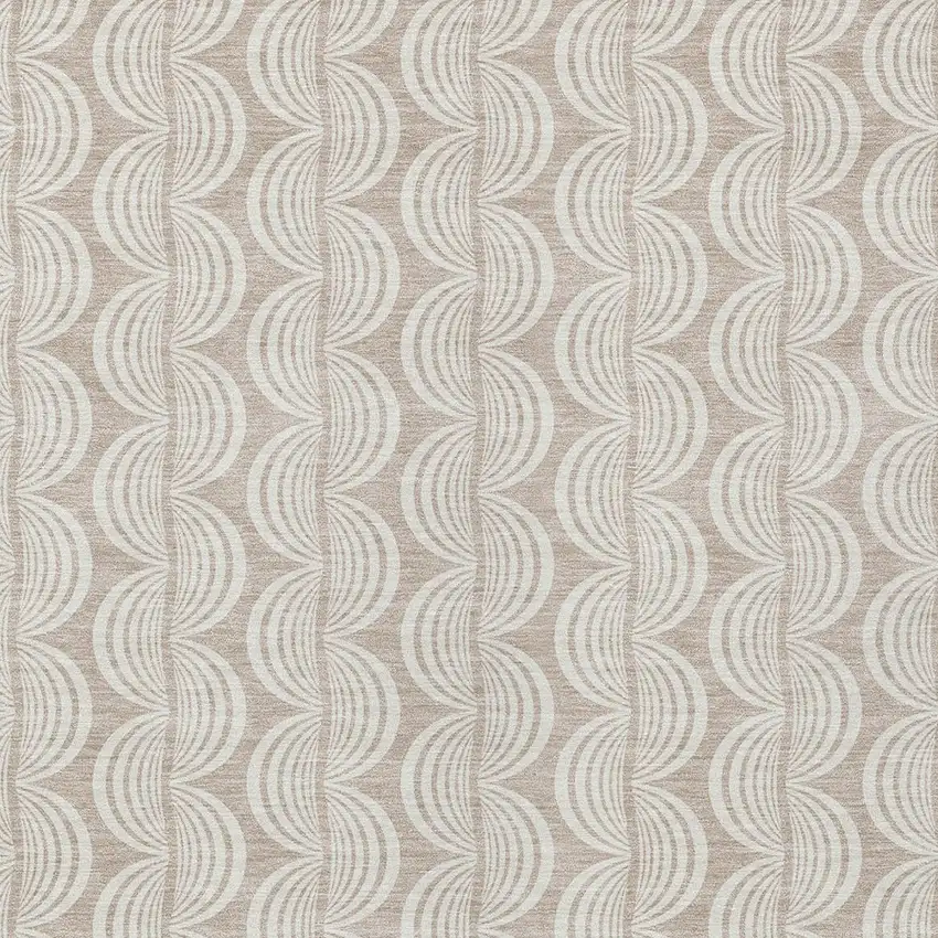 Khaki And Beige Ogee Washable Indoor Outdoor Area Rug Photo 5