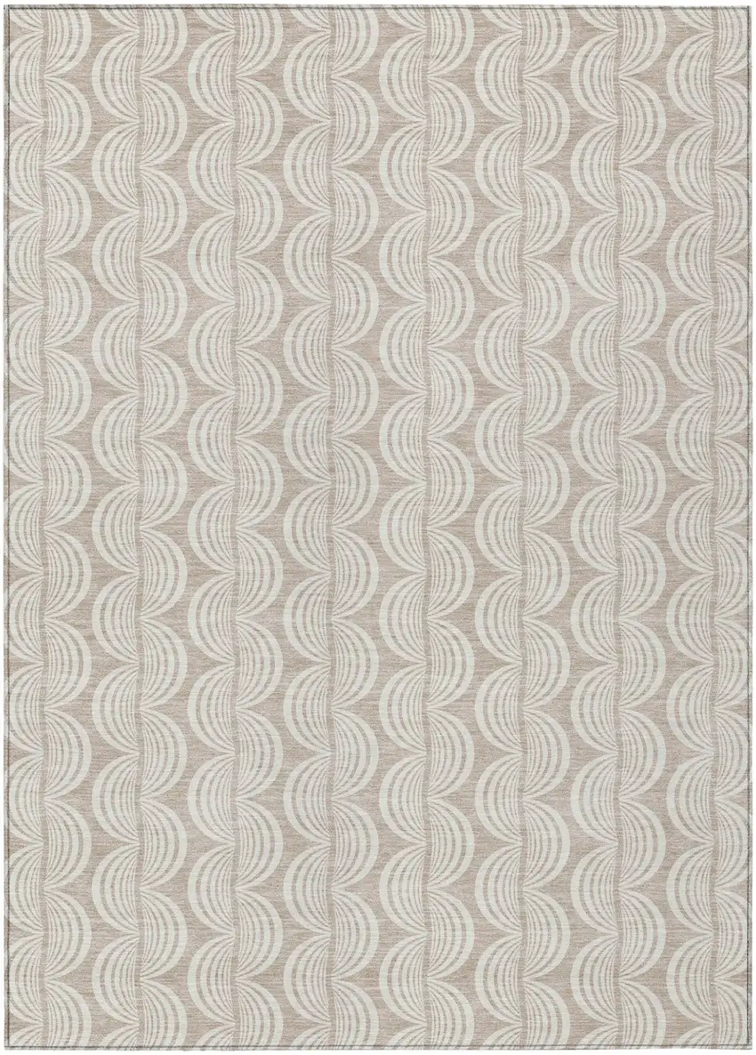 Khaki And Beige Ogee Washable Indoor Outdoor Area Rug Photo 2