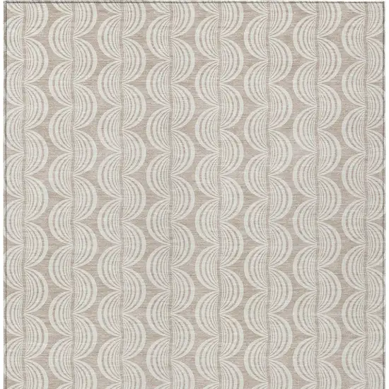 Khaki And Beige Ogee Washable Indoor Outdoor Area Rug Photo 6