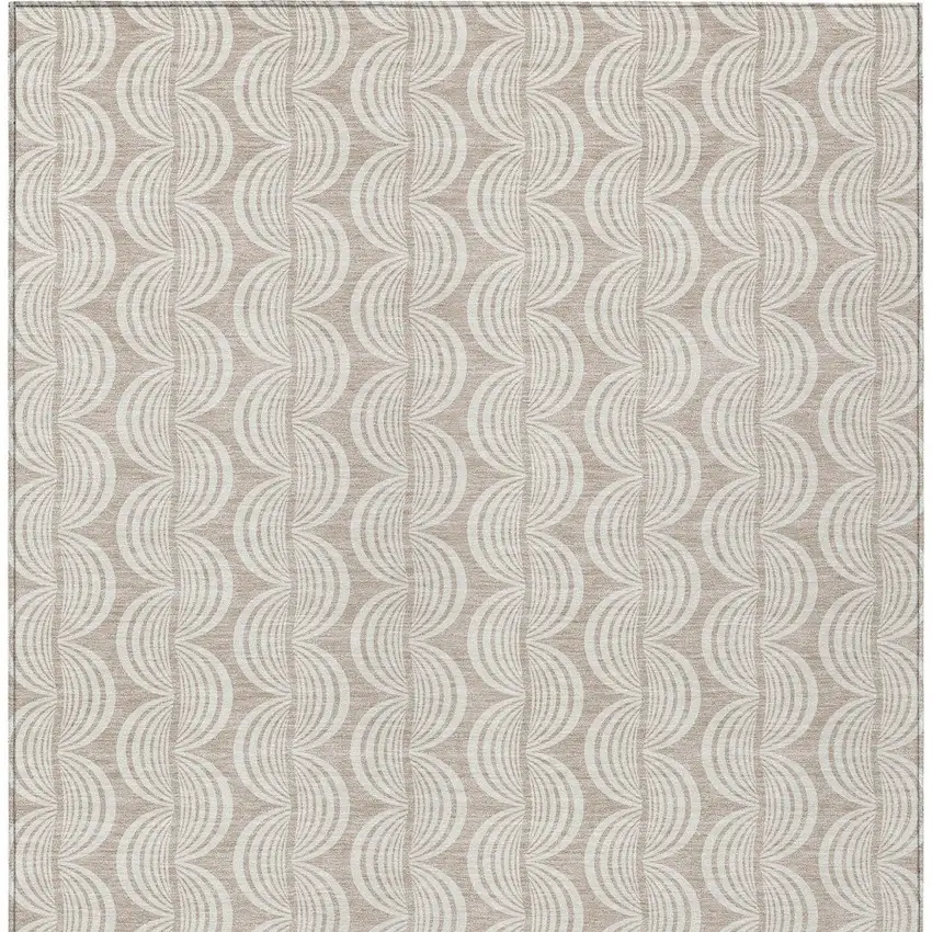 Khaki And Beige Ogee Washable Indoor Outdoor Area Rug Photo 6