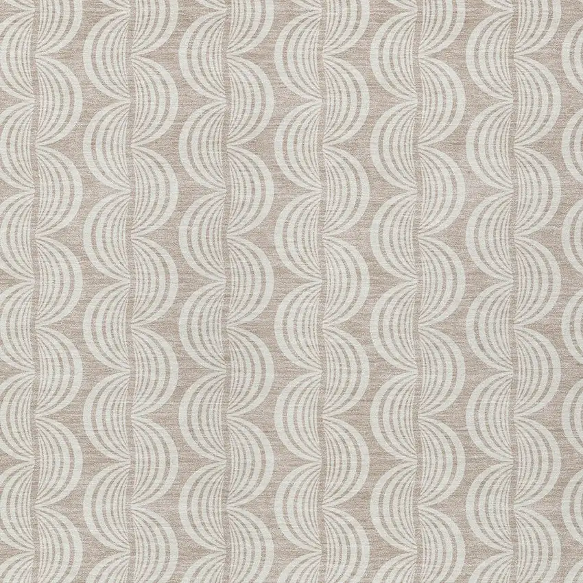 Khaki And Beige Ogee Washable Indoor Outdoor Area Rug Photo 5