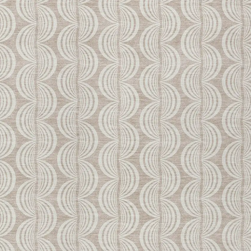 Khaki And Beige Ogee Washable Indoor Outdoor Area Rug Photo 5