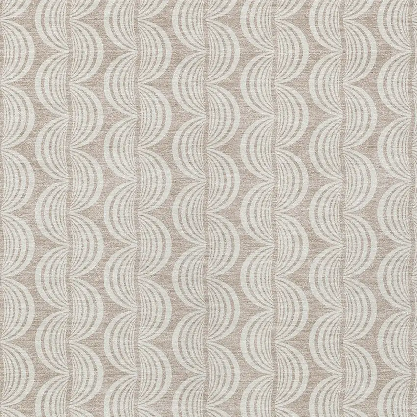 Khaki And Beige Ogee Washable Indoor Outdoor Area Rug Photo 5