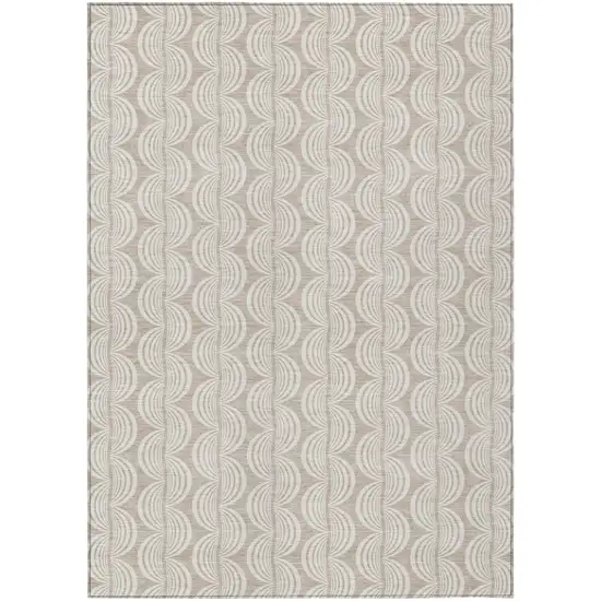 Khaki And Beige Ogee Washable Indoor Outdoor Area Rug Photo 2