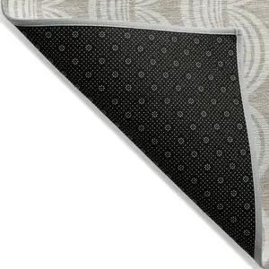 Photo of Khaki And Beige Ogee Washable Indoor Outdoor Area Rug