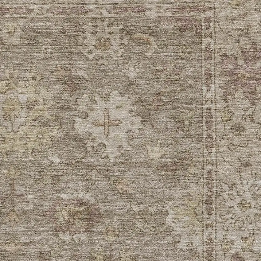 Khaki And Beige Oriental Washable Area Rug With UV Protection Photo 3