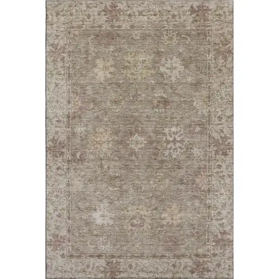 Khaki And Beige Oriental Washable Area Rug With UV Protection Photo 2