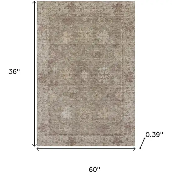 Khaki And Beige Oriental Washable Area Rug With UV Protection Photo 9
