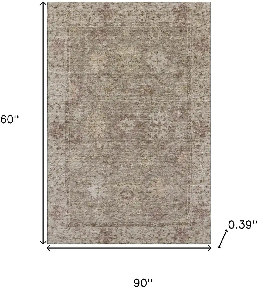 Khaki And Beige Oriental Washable Area Rug With UV Protection Photo 9