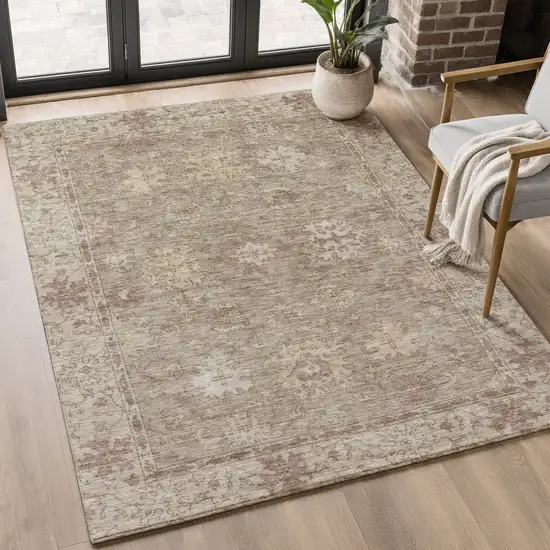 Khaki And Beige Oriental Washable Area Rug With UV Protection Photo 5