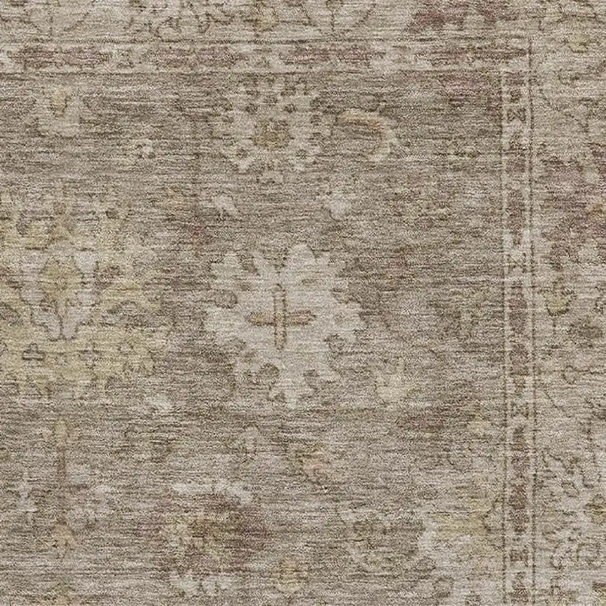 Khaki And Beige Oriental Washable Area Rug With UV Protection Photo 3