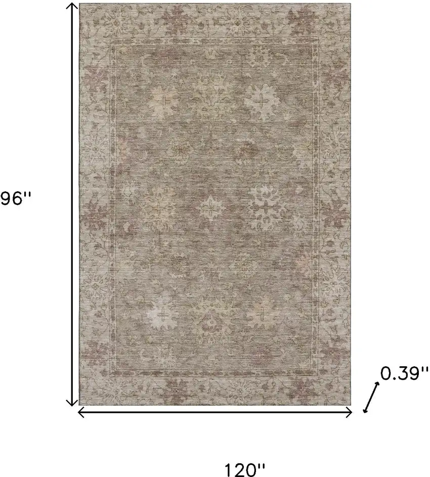 Khaki And Beige Oriental Washable Area Rug With UV Protection Photo 9