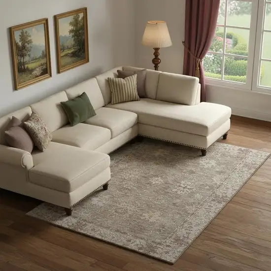 Khaki And Beige Oriental Washable Area Rug With UV Protection Photo 2