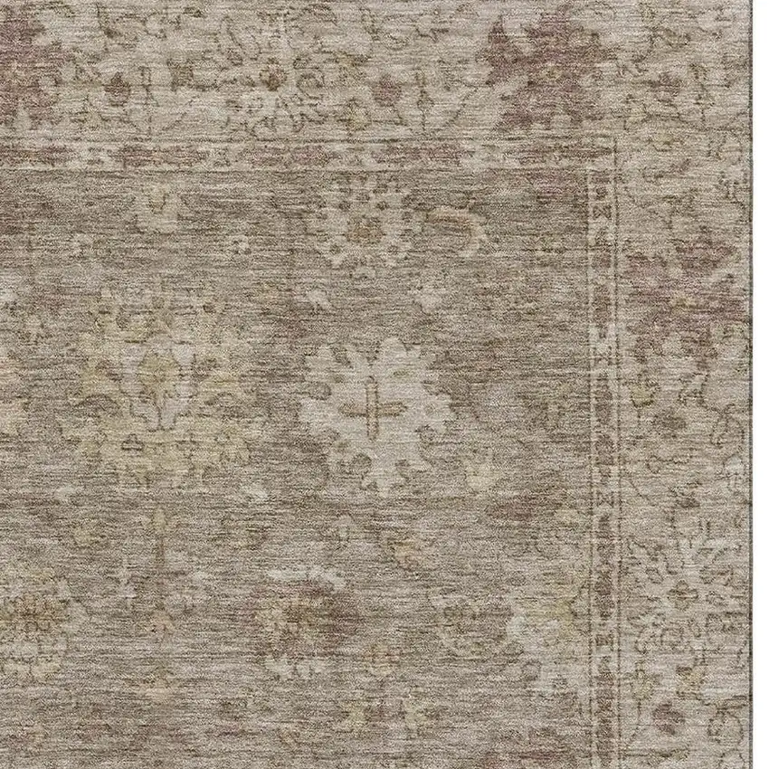 Khaki And Beige Oriental Washable Area Rug With UV Protection Photo 4
