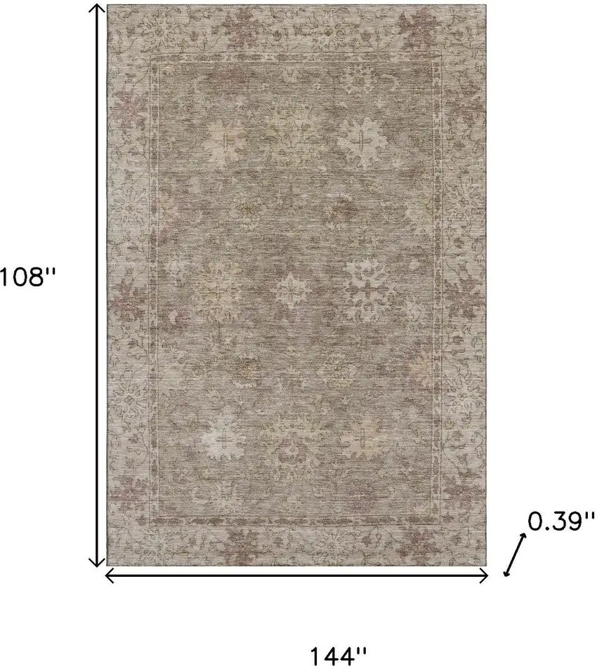 Khaki And Beige Oriental Washable Area Rug With UV Protection Photo 9