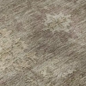 Photo of Khaki And Beige Oriental Washable Area Rug With UV Protection
