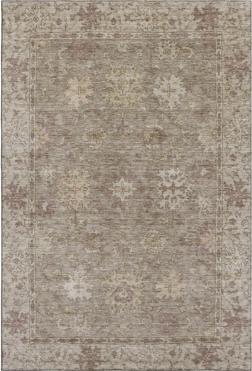 Khaki And Beige Oriental Washable Area Rug With UV Protection Photo 1