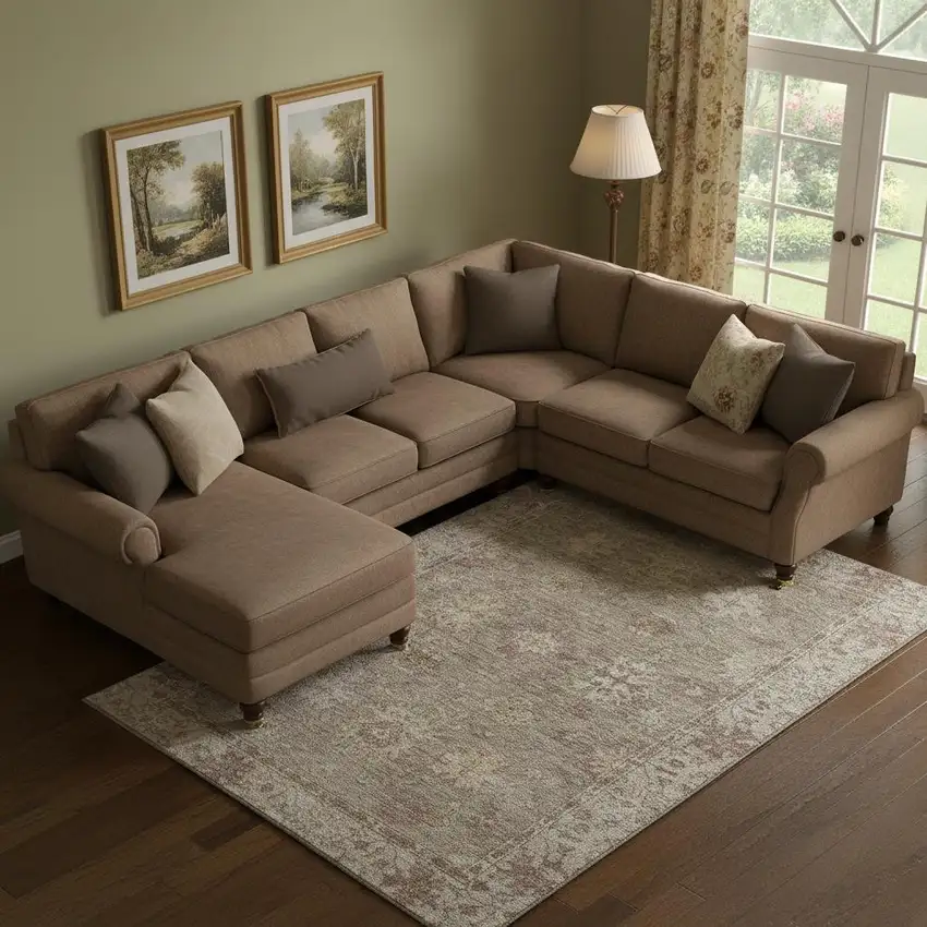 Khaki And Beige Oriental Washable Area Rug With UV Protection Photo 2