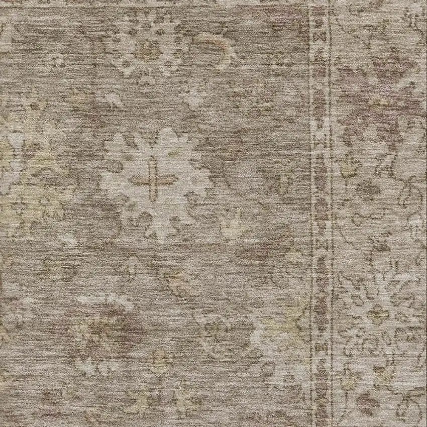 Khaki And Beige Oriental Washable Area Rug With UV Protection Photo 3
