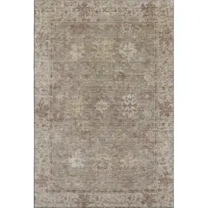 Photo of Khaki And Beige Oriental Washable Area Rug With UV Protection