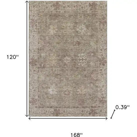 Khaki And Beige Oriental Washable Area Rug With UV Protection Photo 9