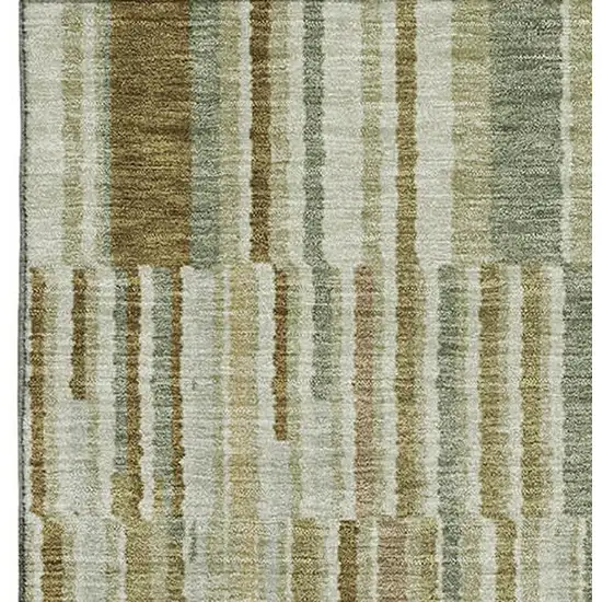 Khaki And Beige Striped Washable Area Rug With UV Protection Photo 4