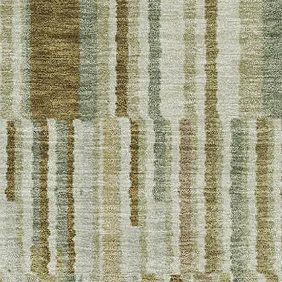 Khaki And Beige Striped Washable Area Rug With UV Protection Photo 3