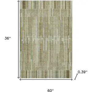 Photo of Khaki And Beige Striped Washable Area Rug With UV Protection