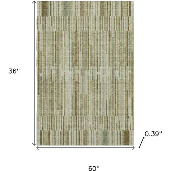 Khaki And Beige Striped Washable Area Rug With UV Protection Photo 9