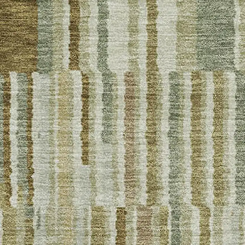 Khaki And Beige Striped Washable Area Rug With UV Protection Photo 3