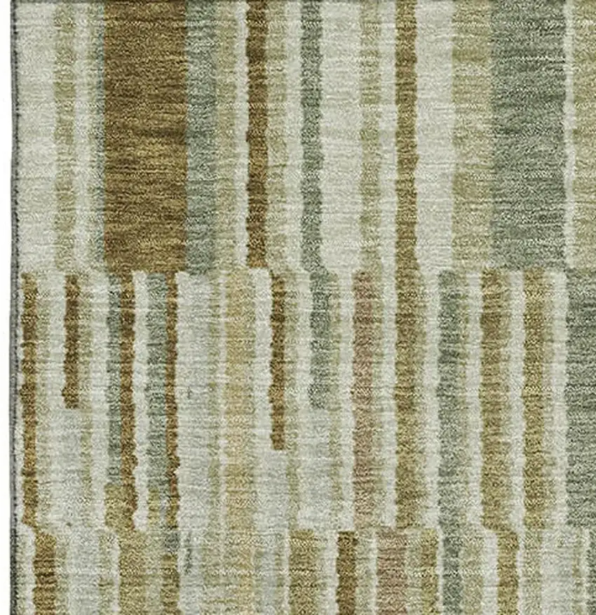 Khaki And Beige Striped Washable Area Rug With UV Protection Photo 4