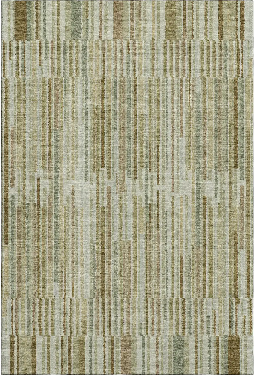 Khaki And Beige Striped Washable Area Rug With UV Protection Photo 1