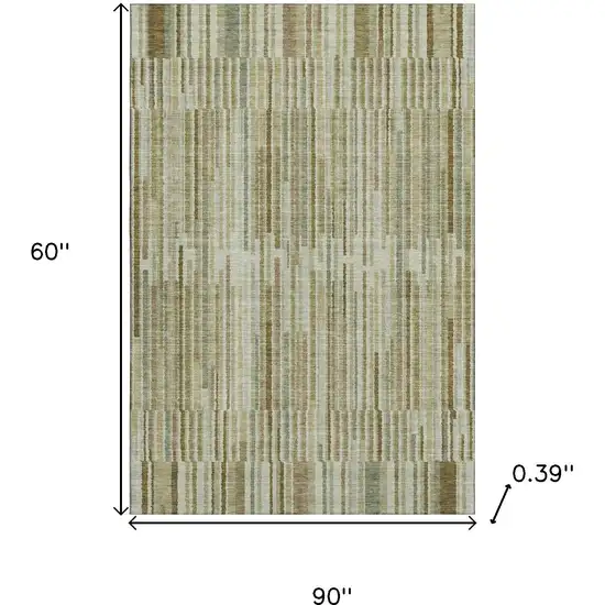 Khaki And Beige Striped Washable Area Rug With UV Protection Photo 9