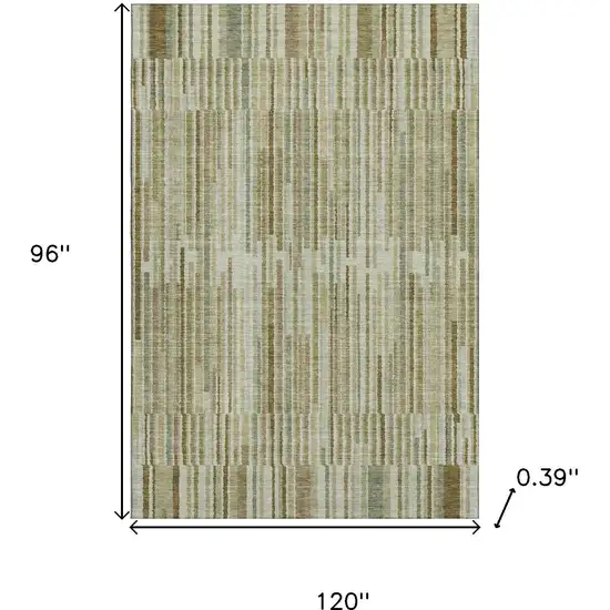 Khaki And Beige Striped Washable Area Rug With UV Protection Photo 8