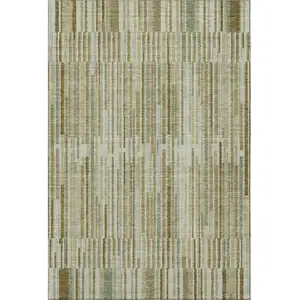 Photo of Khaki And Beige Striped Washable Area Rug With UV Protection