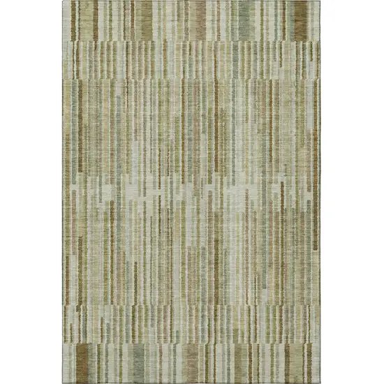 Khaki And Beige Striped Washable Area Rug With UV Protection Photo 3