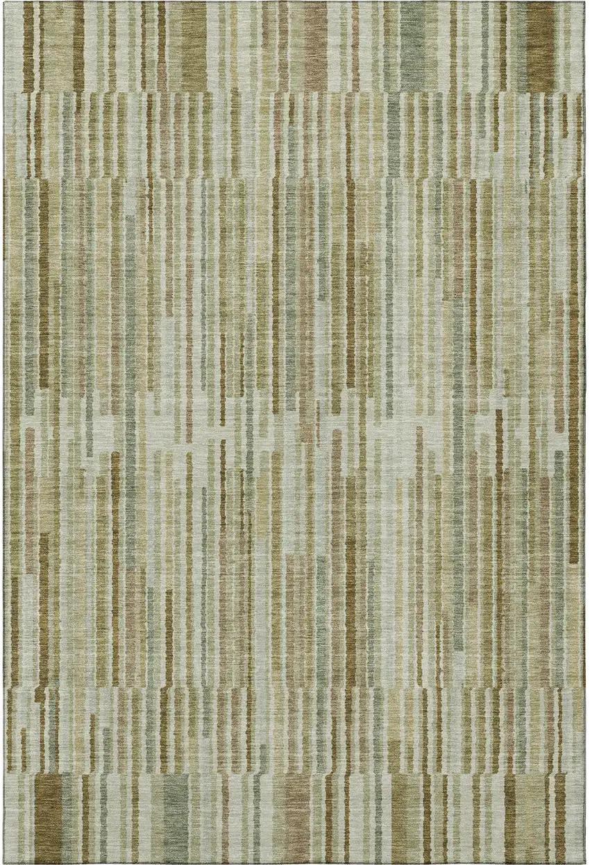 Khaki And Beige Striped Washable Area Rug With UV Protection Photo 3