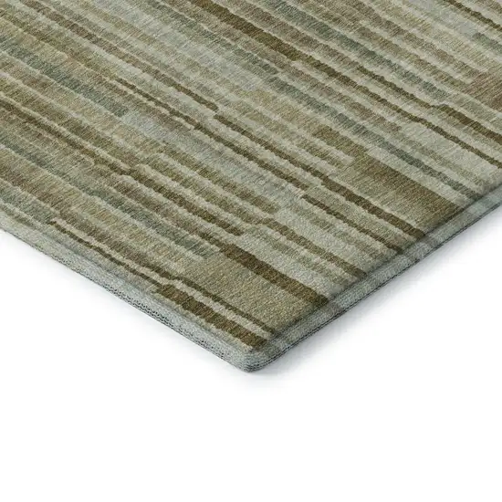 Khaki And Beige Striped Washable Area Rug With UV Protection Photo 6
