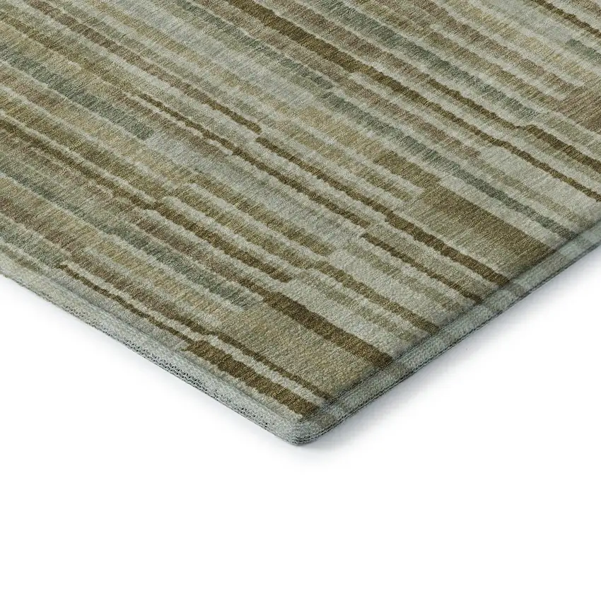 Khaki And Beige Striped Washable Area Rug With UV Protection Photo 6