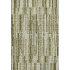 Photo of Khaki And Beige Striped Washable Area Rug With UV Protection