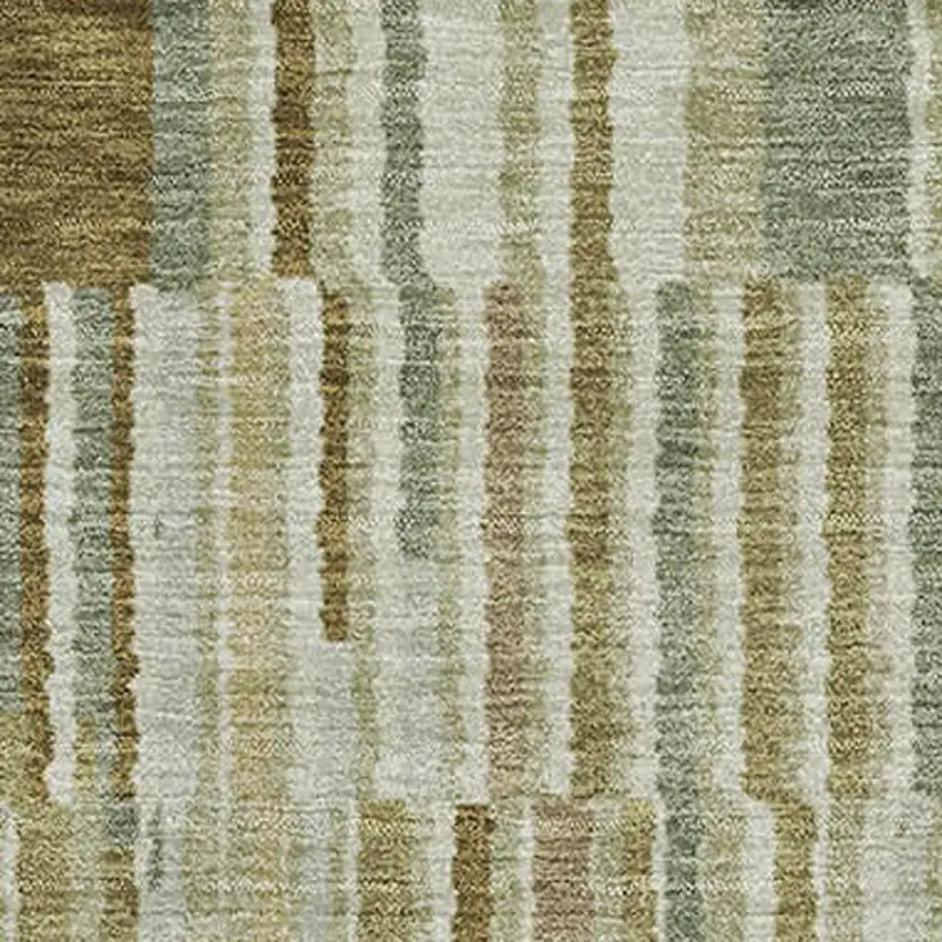 Khaki And Beige Striped Washable Area Rug With UV Protection Photo 3