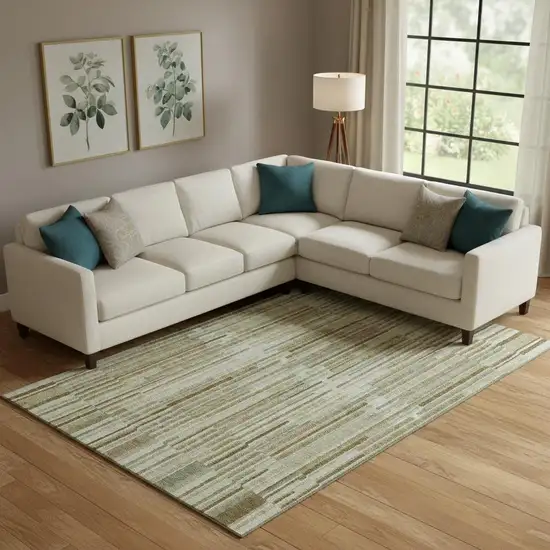 Khaki And Beige Striped Washable Area Rug With UV Protection Photo 2