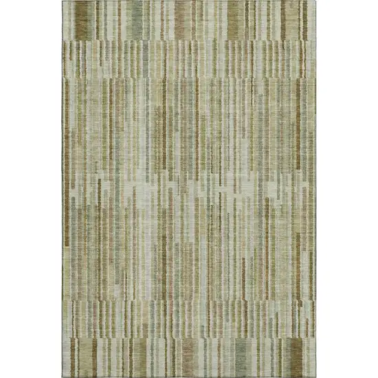 Khaki And Beige Striped Washable Area Rug With UV Protection Photo 1