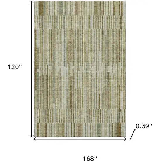 Khaki And Beige Striped Washable Area Rug With UV Protection Photo 9