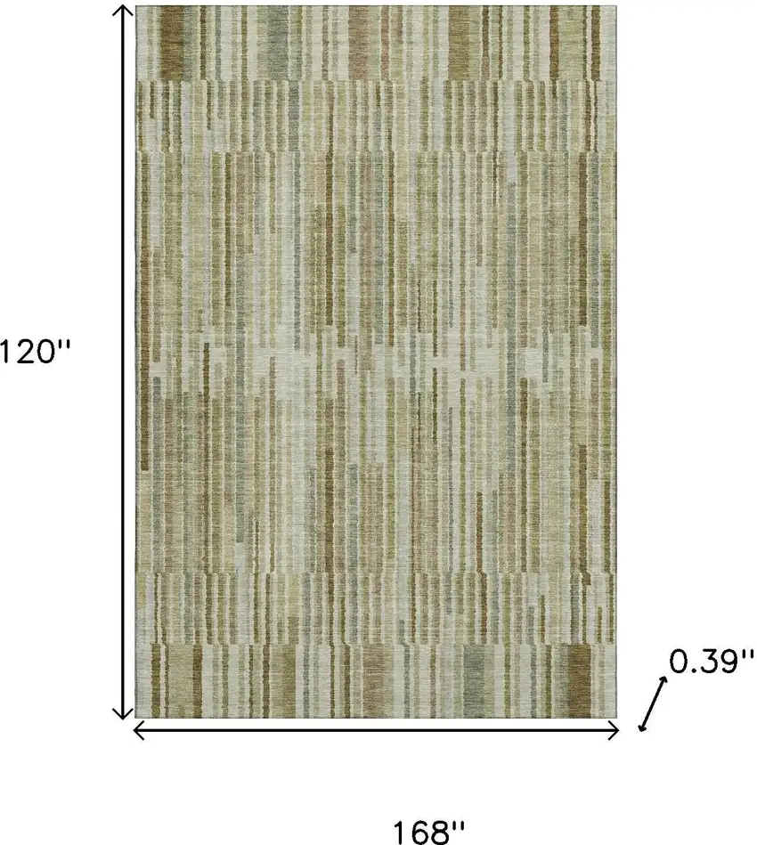 Khaki And Beige Striped Washable Area Rug With UV Protection Photo 9